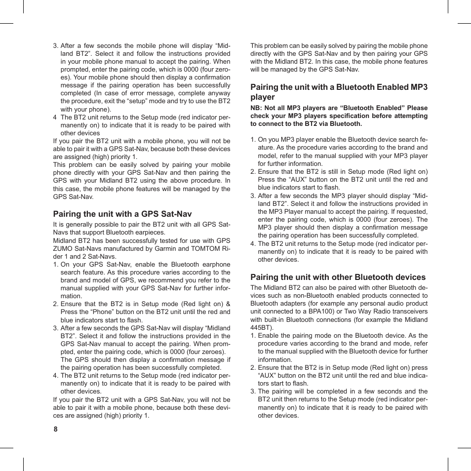MIDLAND BT2 User Manual | Page 8 / 18