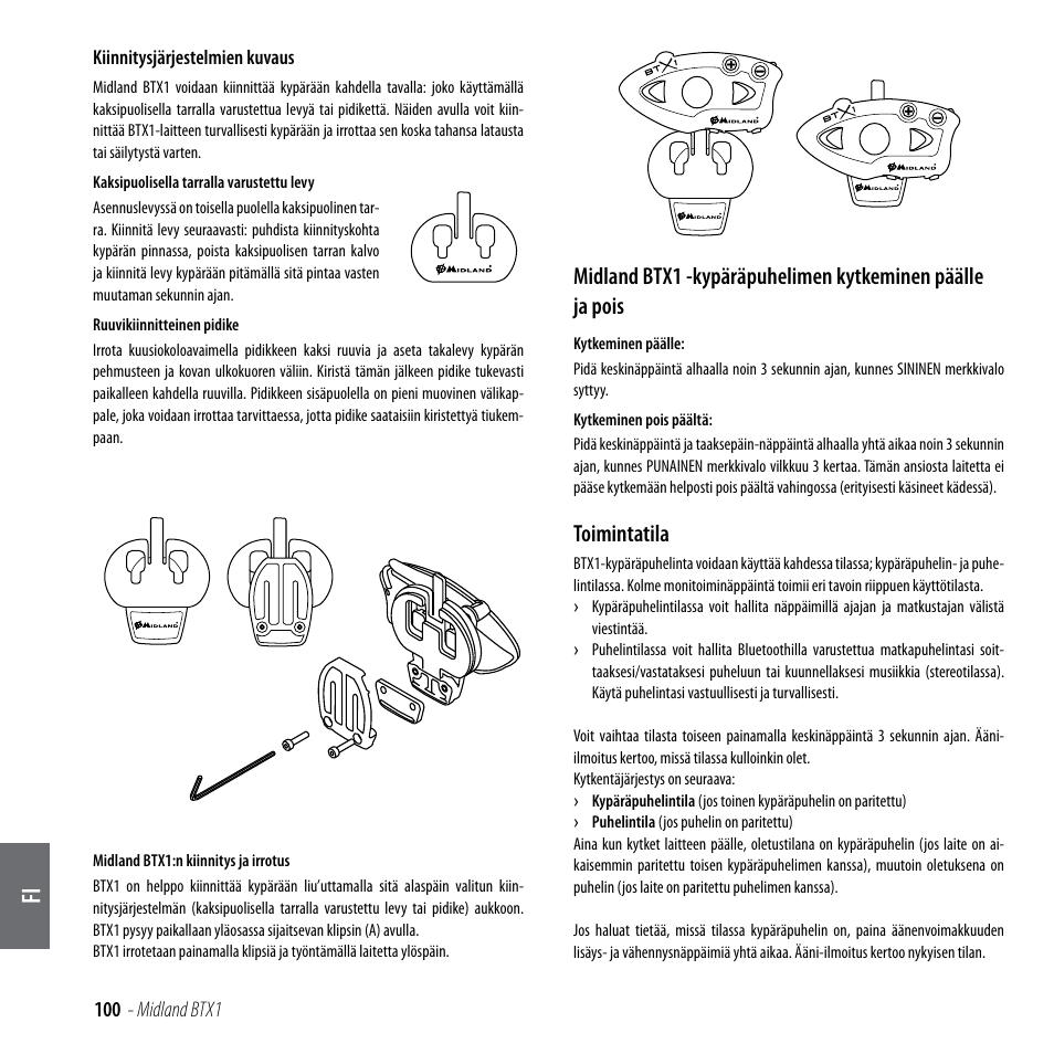 Toimintatila | MIDLAND BTX1 User Manual | Page 101 / 111