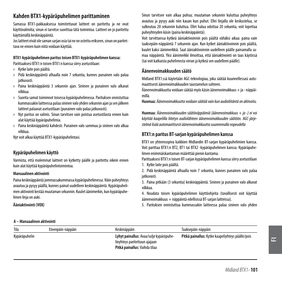 Kahden btx1-kypäräpuhelimen parittaminen | MIDLAND BTX1 User Manual | Page 102 / 111