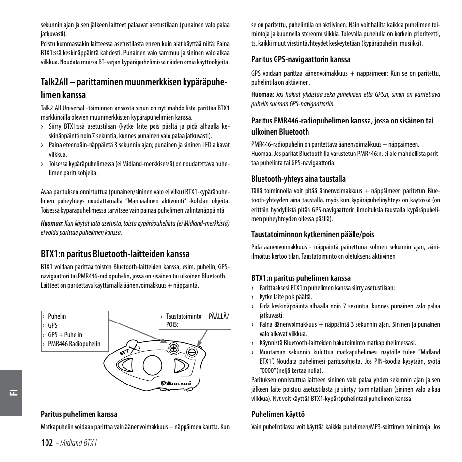 Btx1:n paritus bluetooth-laitteiden kanssa | MIDLAND BTX1 User Manual | Page 103 / 111