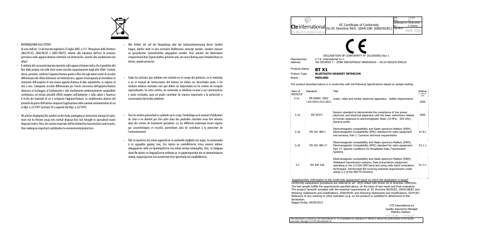 Bt x1 | MIDLAND BTX1 User Manual | Page 109 / 111