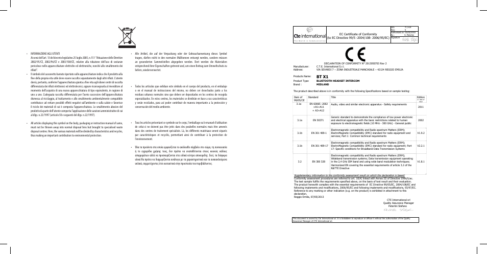 Bt x1 | MIDLAND BTX1 User Manual | Page 110 / 111