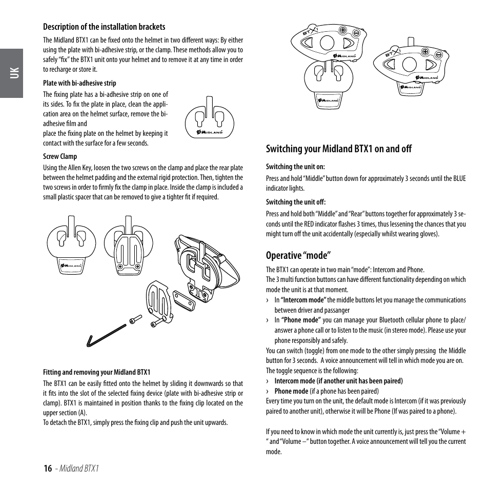 Switching your midland btx1 on and off, Operative “mode | MIDLAND BTX1 User Manual | Page 17 / 111