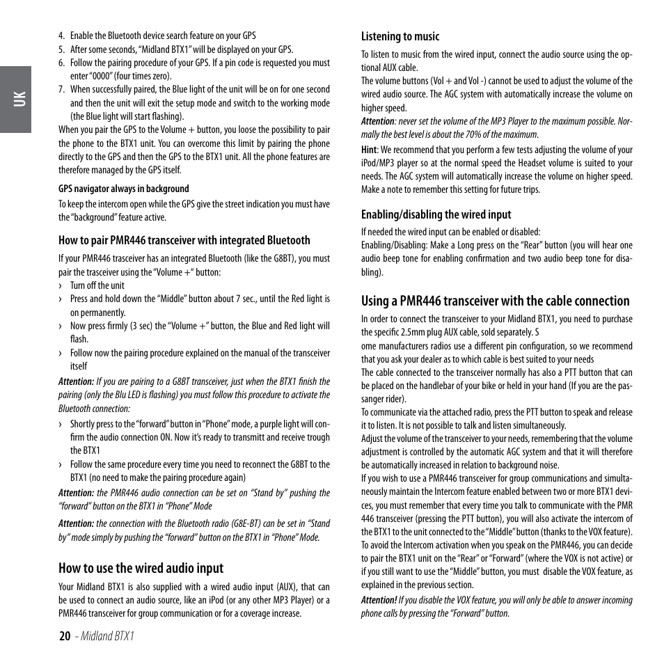 How to use the wired audio input | MIDLAND BTX1 User Manual | Page 21 / 111