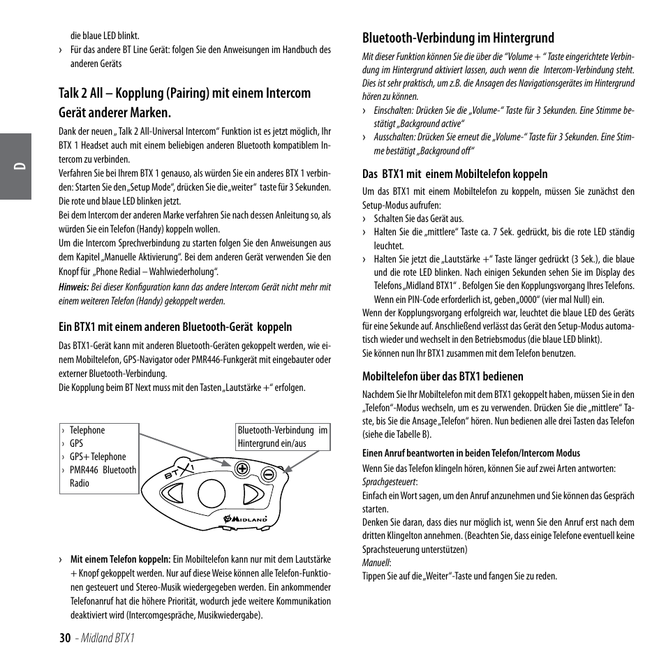 Bluetooth-verbindung im hintergrund | MIDLAND BTX1 User Manual | Page 31 / 111