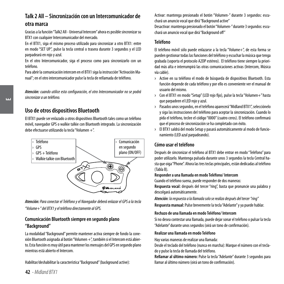 Uso de otros dispositivos bluetooth | MIDLAND BTX1 User Manual | Page 43 / 111