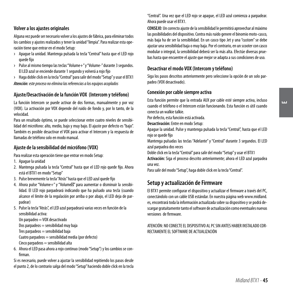 Setup y actualización de firmware | MIDLAND BTX1 User Manual | Page 46 / 111