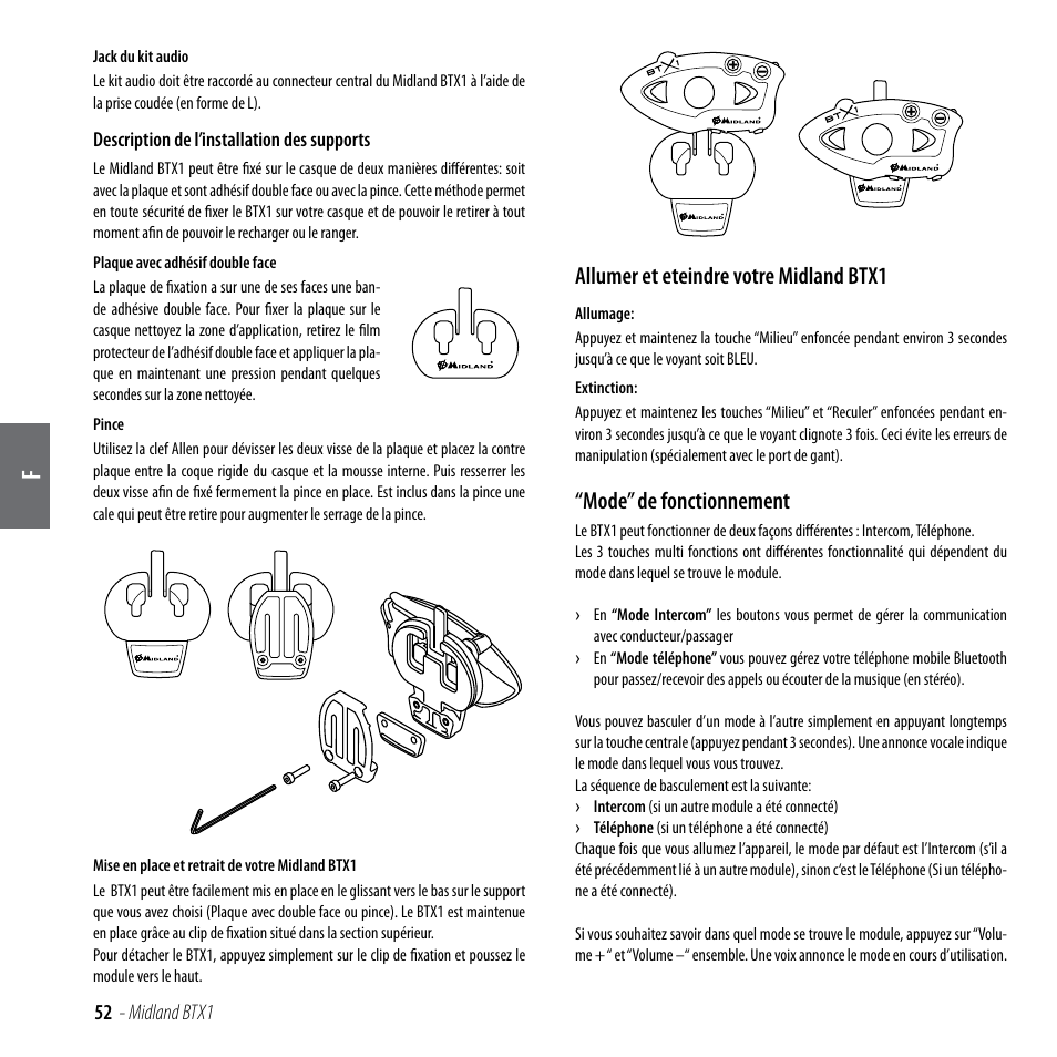 Allumer et eteindre votre midland btx1, Mode” de fonctionnement | MIDLAND BTX1 User Manual | Page 53 / 111