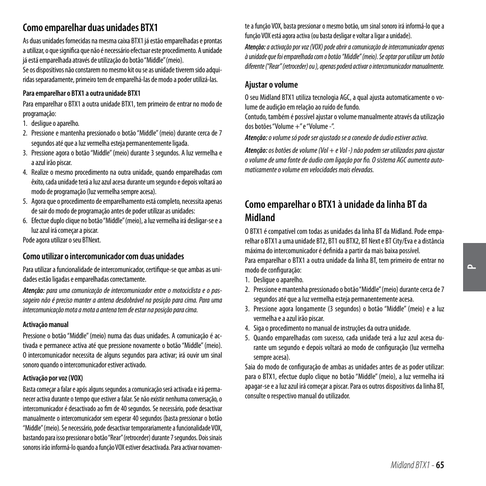 Como emparelhar duas unidades btx1 | MIDLAND BTX1 User Manual | Page 66 / 111