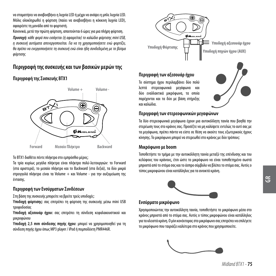 Περιγραφή της συσκευής και των βασικών μερών της | MIDLAND BTX1 User Manual | Page 76 / 111