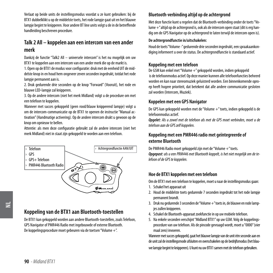 Koppeling van de btx1 aan bluetooth-toestellen | MIDLAND BTX1 User Manual | Page 91 / 111