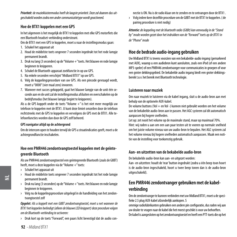 Hoe de bedrade audio-ingang gebruiken | MIDLAND BTX1 User Manual | Page 93 / 111