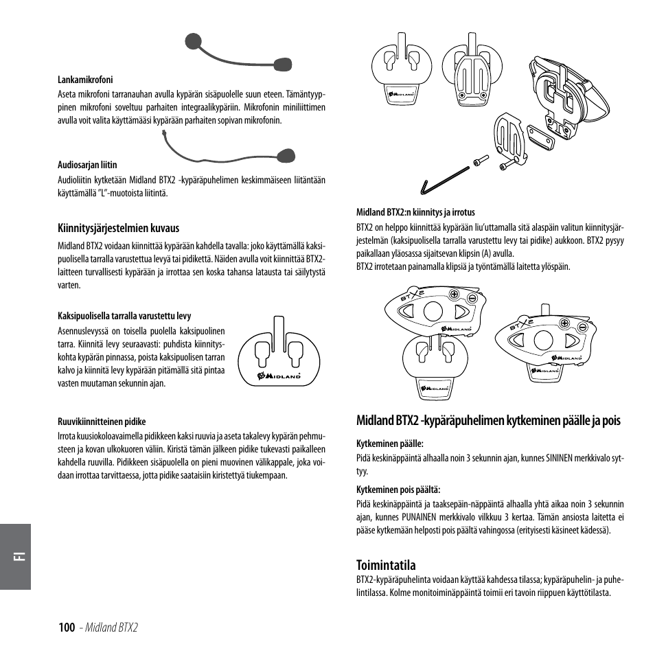 Toimintatila | MIDLAND BTX2 User Manual | Page 101 / 112