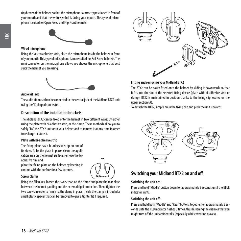 Switching your midland btx2 on and off | MIDLAND BTX2 User Manual | Page 17 / 112