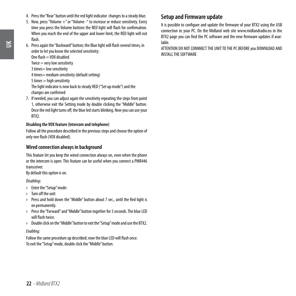 Setup and firmware update | MIDLAND BTX2 User Manual | Page 23 / 112