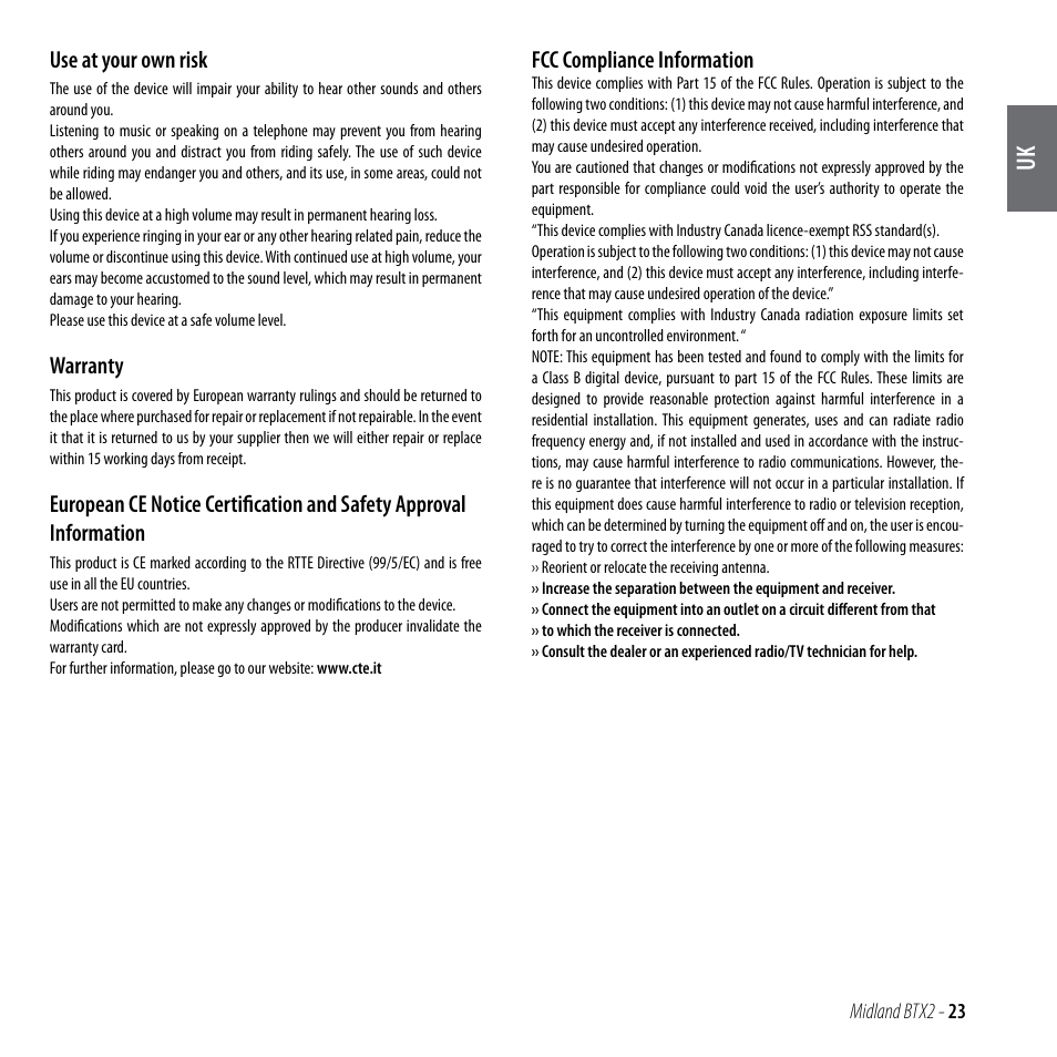 MIDLAND BTX2 User Manual | Page 24 / 112