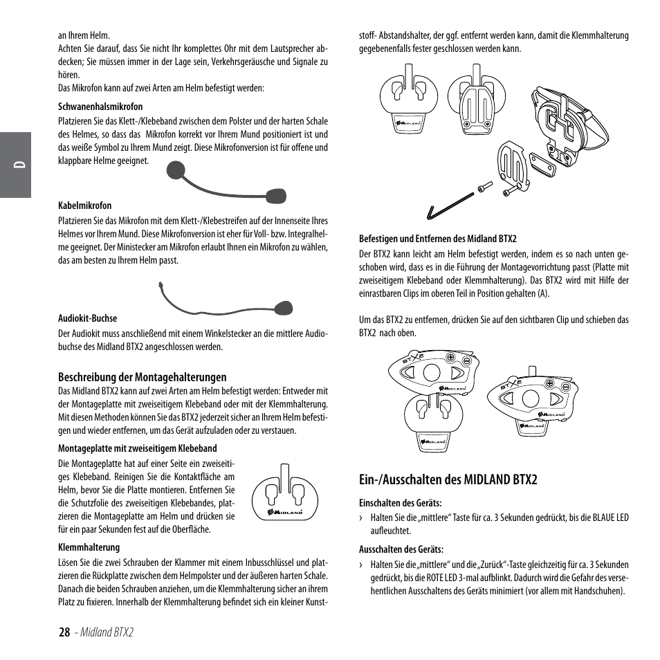 Ein-/ausschalten des midland btx2 | MIDLAND BTX2 User Manual | Page 29 / 112