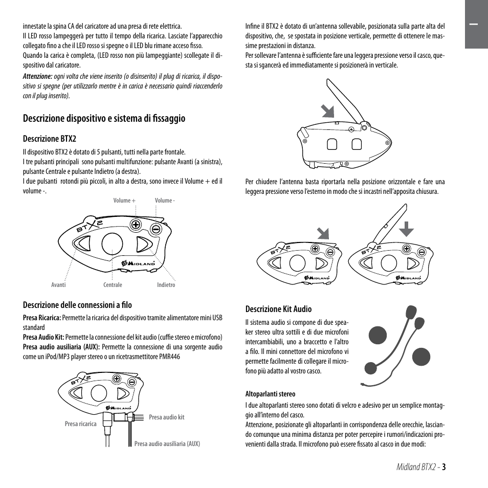 Descrizione dispositivo e sistema di fissaggio | MIDLAND BTX2 User Manual | Page 4 / 112