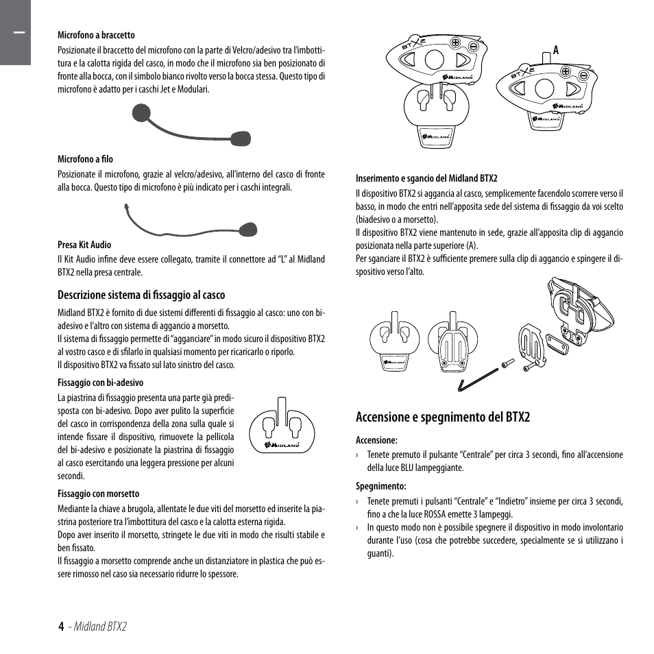 Accensione e spegnimento del btx2 | MIDLAND BTX2 User Manual | Page 5 / 112