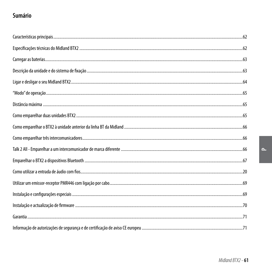 Sumário | MIDLAND BTX2 User Manual | Page 62 / 112