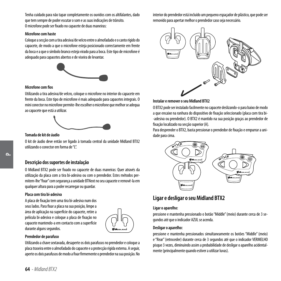 Ligar e desligar o seu midland btx2 | MIDLAND BTX2 User Manual | Page 65 / 112