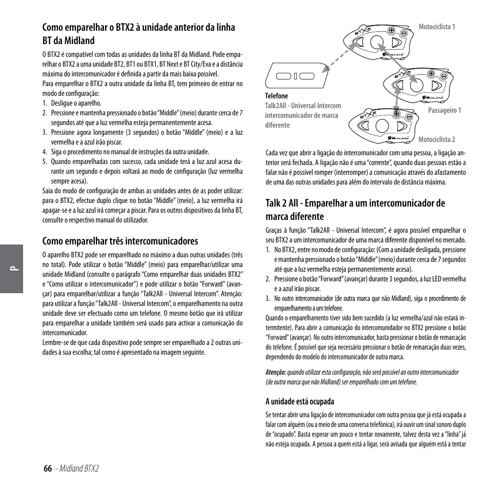 Como emparelhar três intercomunicadores | MIDLAND BTX2 User Manual | Page 67 / 112