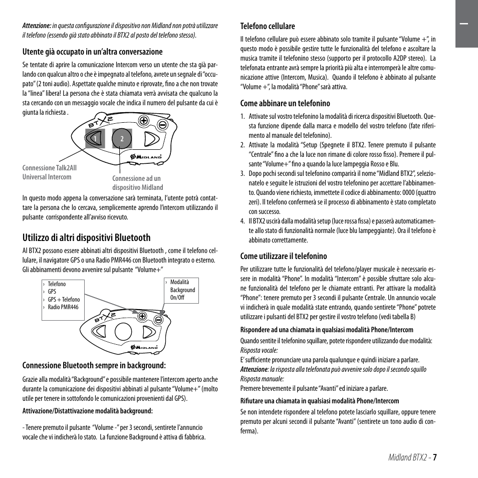 Utilizzo di altri dispositivi bluetooth | MIDLAND BTX2 User Manual | Page 8 / 112