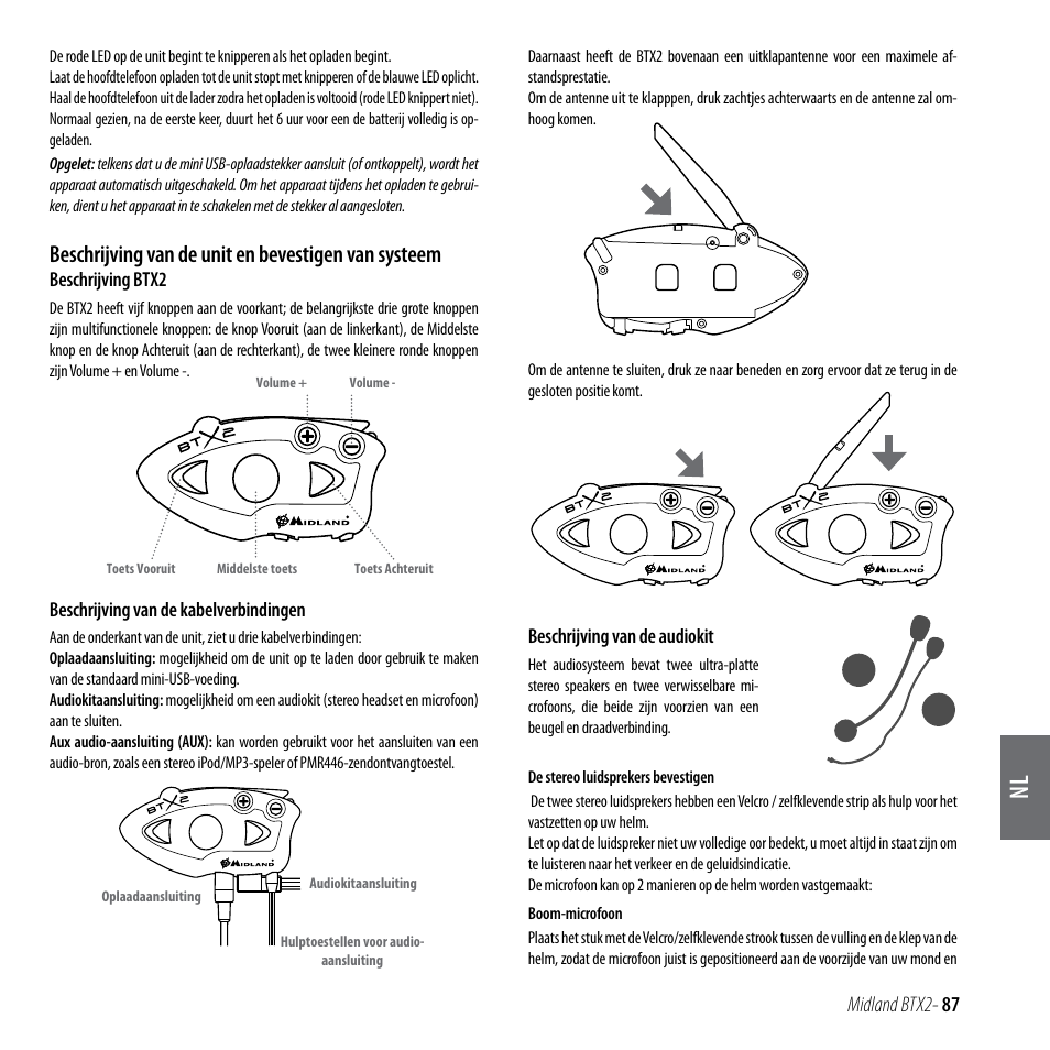 Beschrijving van de unit en bevestigen van systeem | MIDLAND BTX2 User Manual | Page 88 / 112