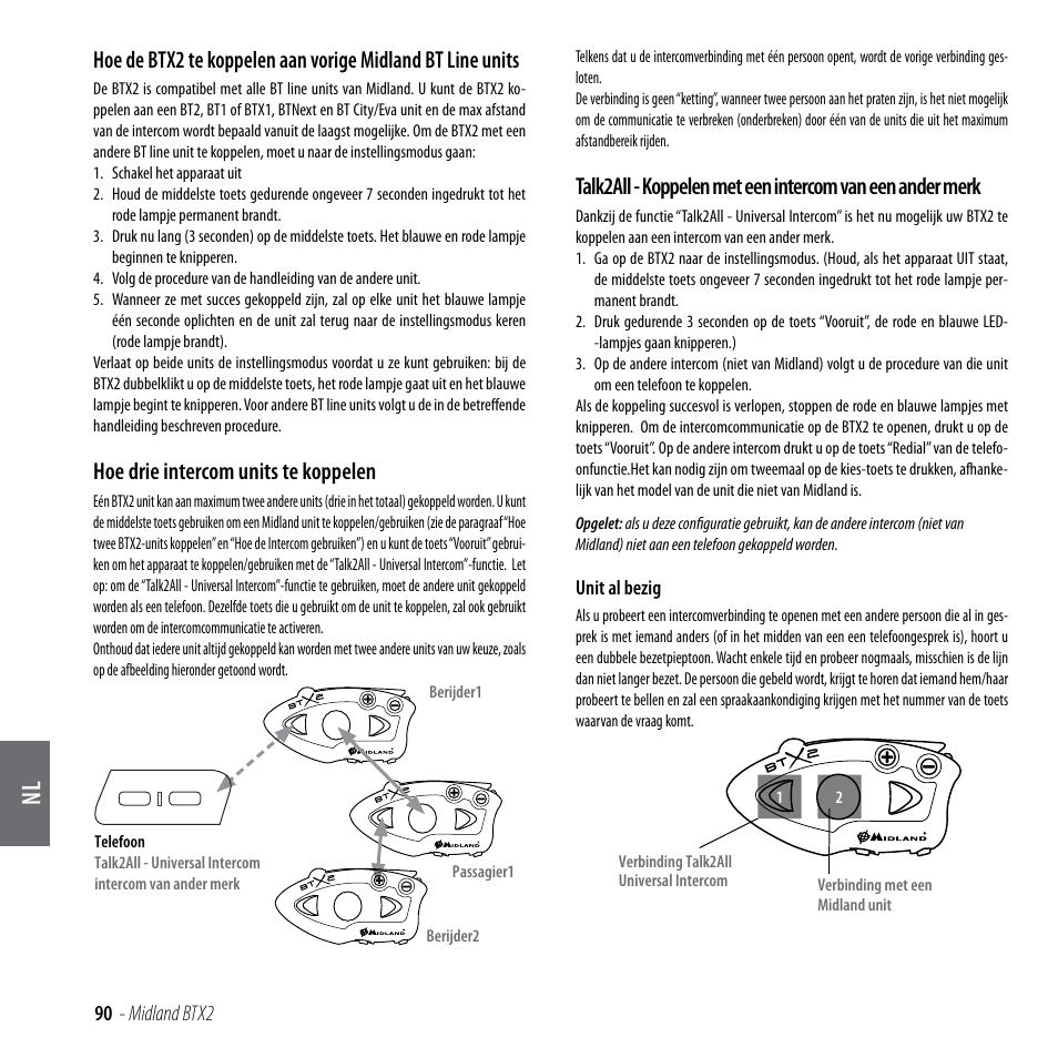 Hoe drie intercom units te koppelen | MIDLAND BTX2 User Manual | Page 91 / 112