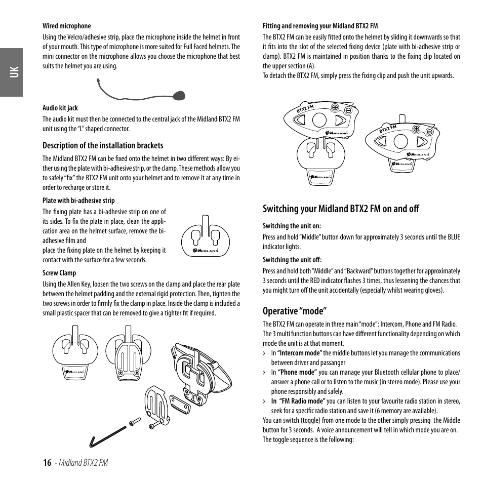 Switching your midland btx2 fm on and off, Operative “mode | MIDLAND BTX2 FM User Manual | Page 17 / 100