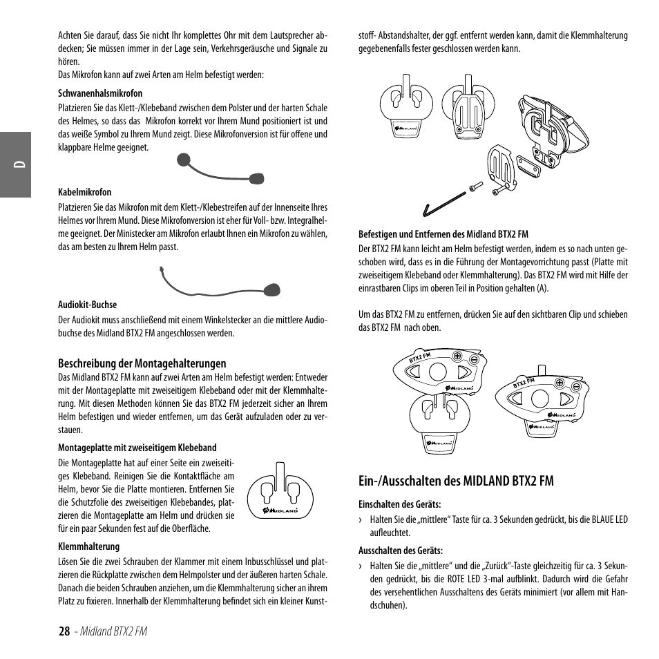 Ein-/ausschalten des midland btx2 fm | MIDLAND BTX2 FM User Manual | Page 29 / 100