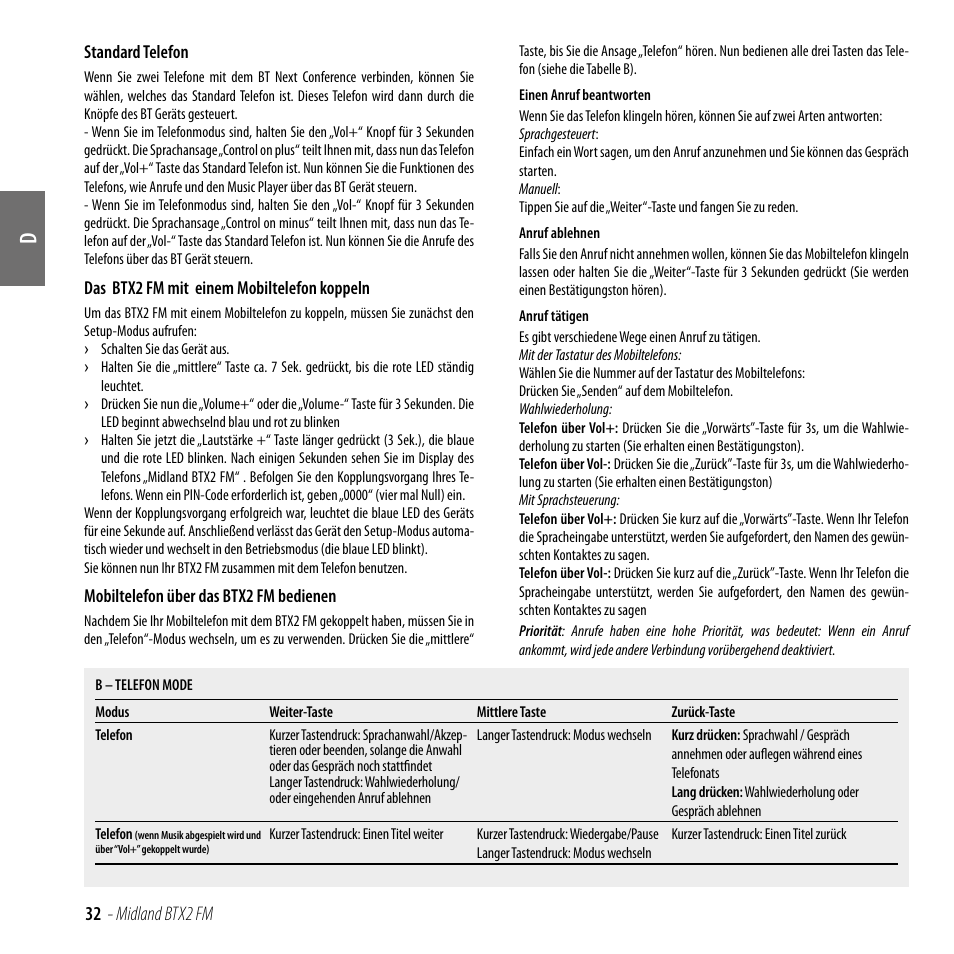 32 - midland btx2 fm | MIDLAND BTX2 FM User Manual | Page 33 / 100