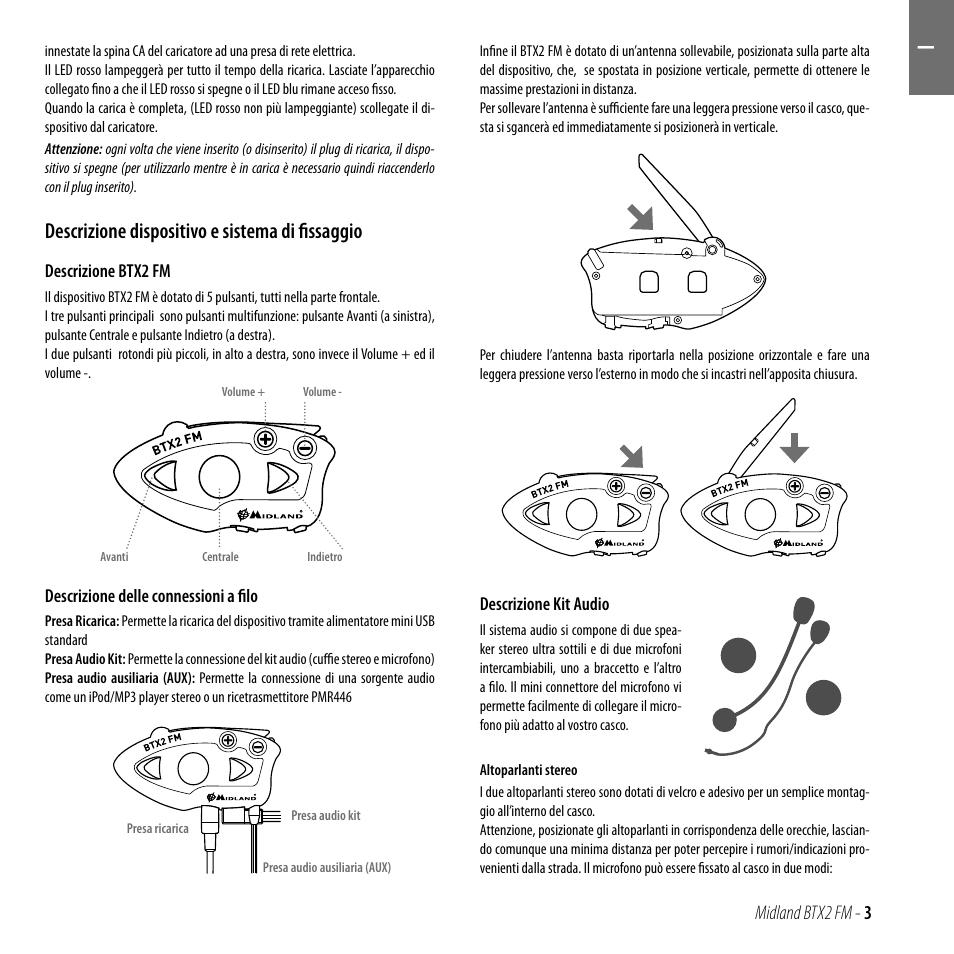 Descrizione dispositivo e sistema di fissaggio | MIDLAND BTX2 FM User Manual | Page 4 / 100