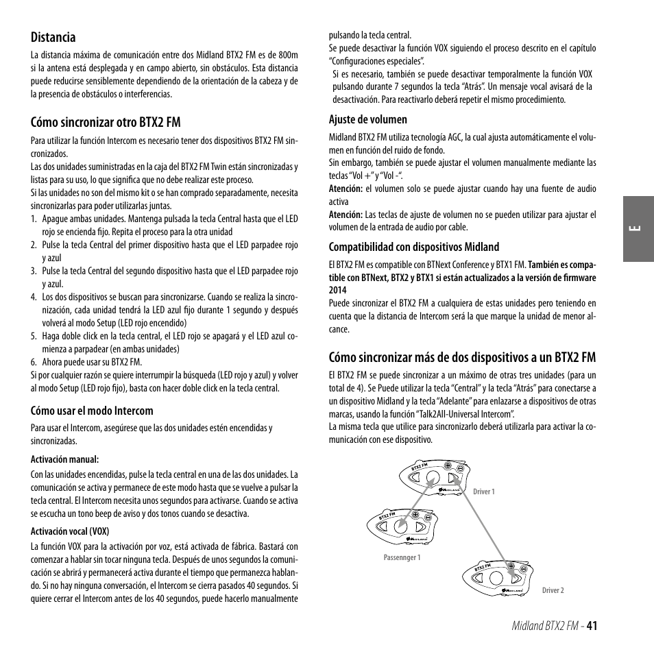 Distancia, Cómo sincronizar otro btx2 fm | MIDLAND BTX2 FM User Manual | Page 42 / 100