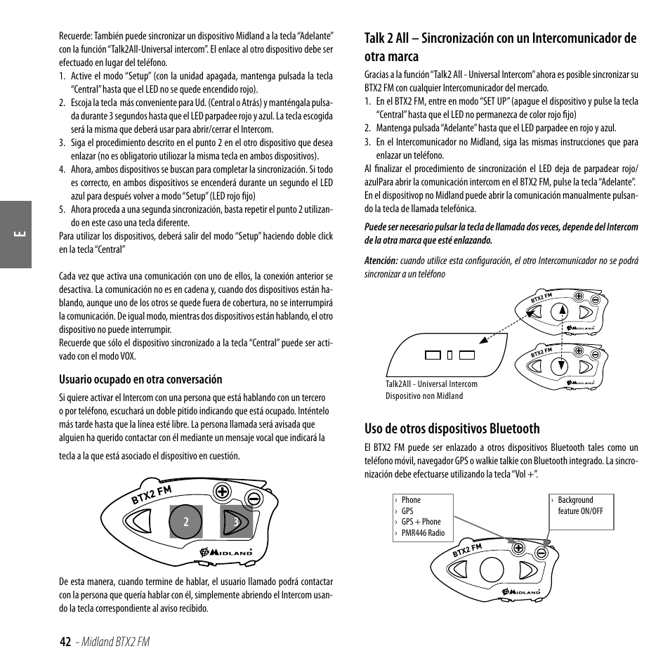 Uso de otros dispositivos bluetooth | MIDLAND BTX2 FM User Manual | Page 43 / 100