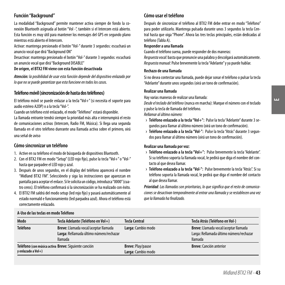 Midland btx2 fm - 43 | MIDLAND BTX2 FM User Manual | Page 44 / 100