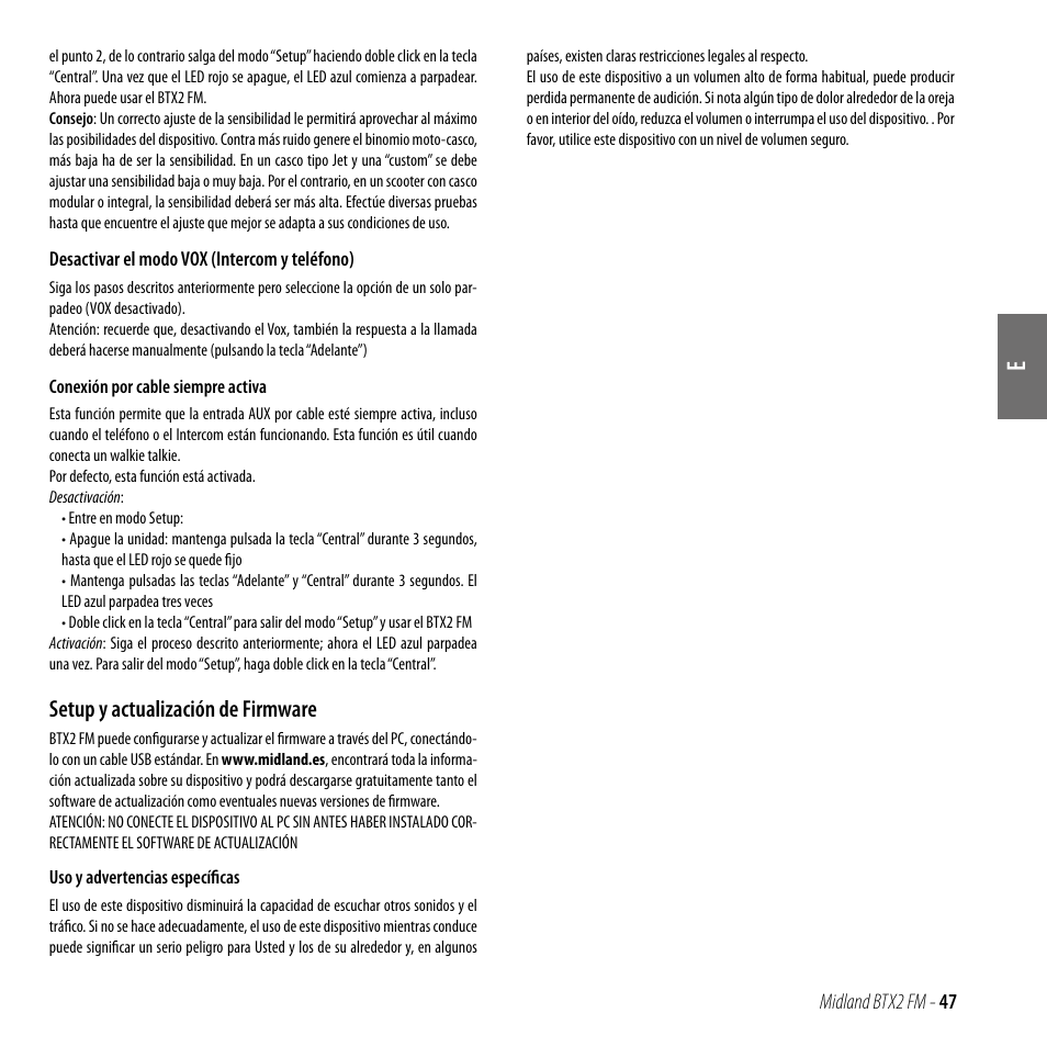 Setup y actualización de firmware | MIDLAND BTX2 FM User Manual | Page 48 / 100