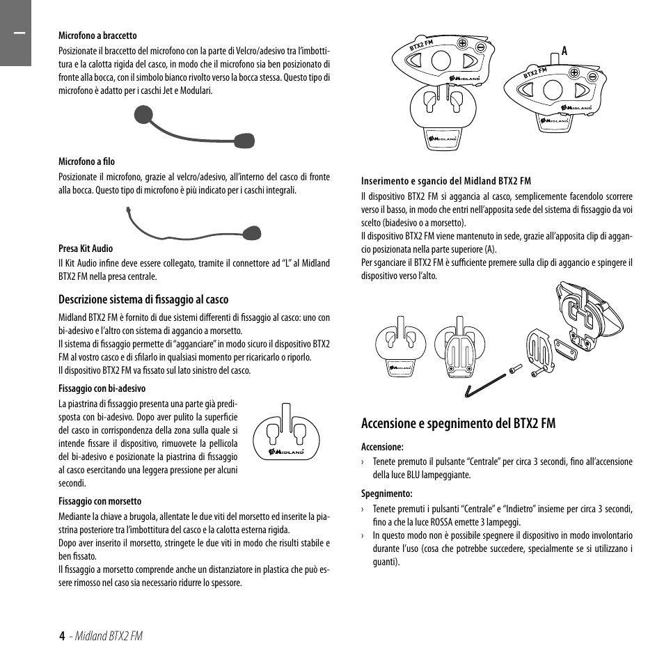 Accensione e spegnimento del btx2 fm | MIDLAND BTX2 FM User Manual | Page 5 / 100