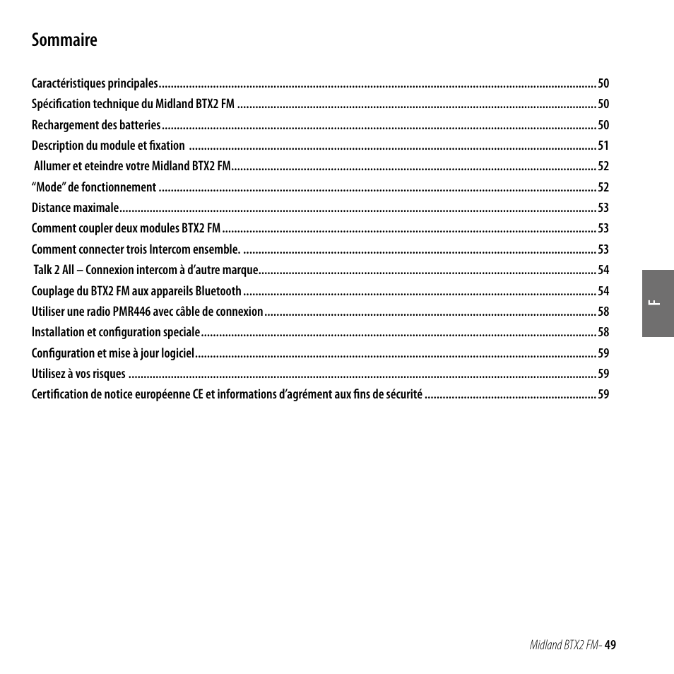 Sommaire | MIDLAND BTX2 FM User Manual | Page 50 / 100