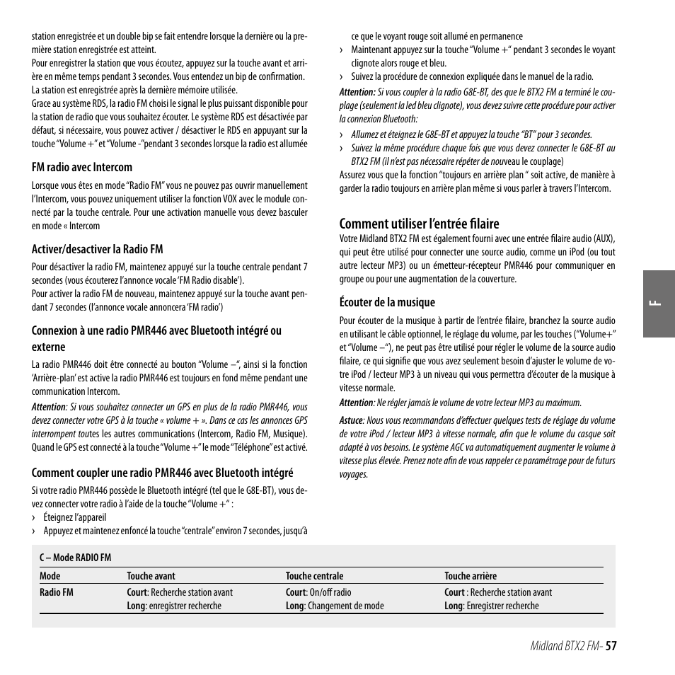 Comment utiliser l’entrée filaire | MIDLAND BTX2 FM User Manual | Page 58 / 100