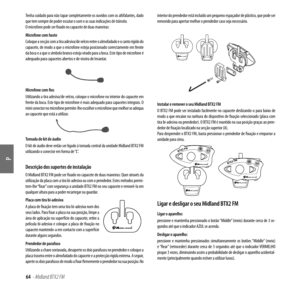 Ligar e desligar o seu midland btx2 fm | MIDLAND BTX2 FM User Manual | Page 65 / 100