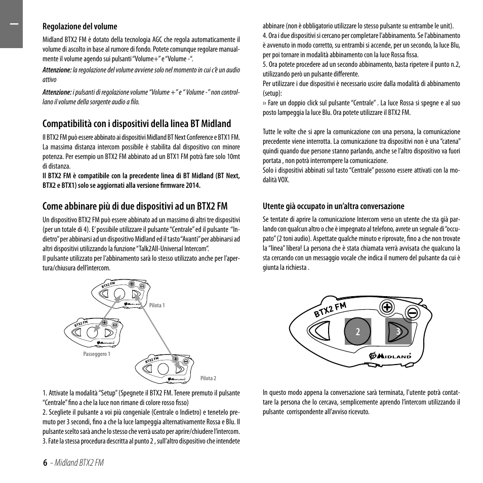 Come abbinare più di due dispositivi ad un btx2 fm | MIDLAND BTX2 FM User Manual | Page 7 / 100