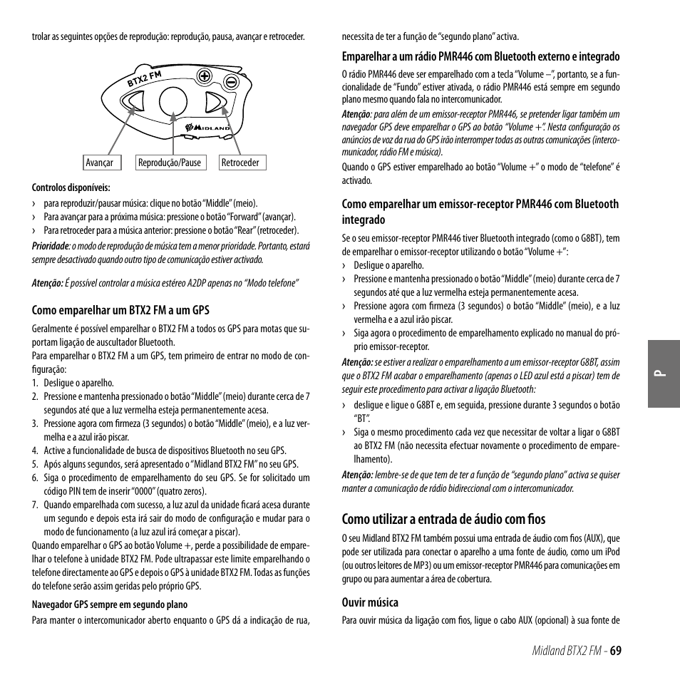 Como utilizar a entrada de áudio com fios | MIDLAND BTX2 FM User Manual | Page 70 / 100