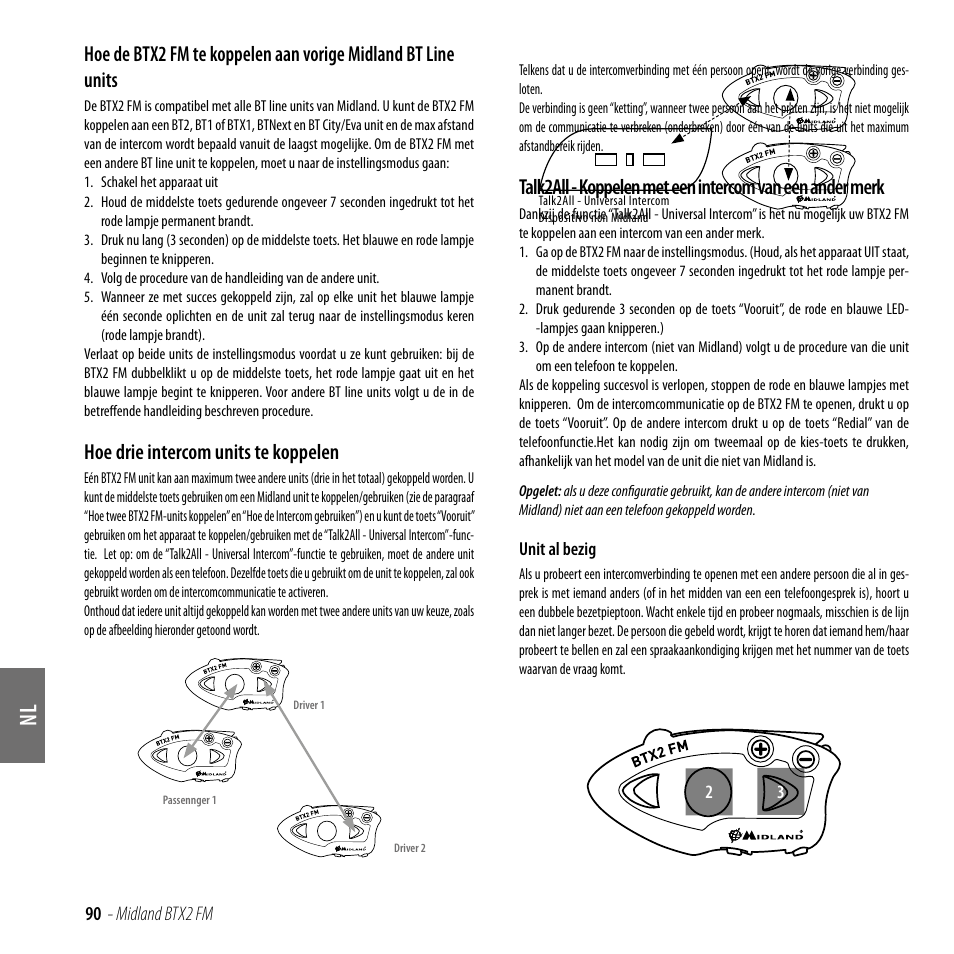 Hoe drie intercom units te koppelen | MIDLAND BTX2 FM User Manual | Page 91 / 100