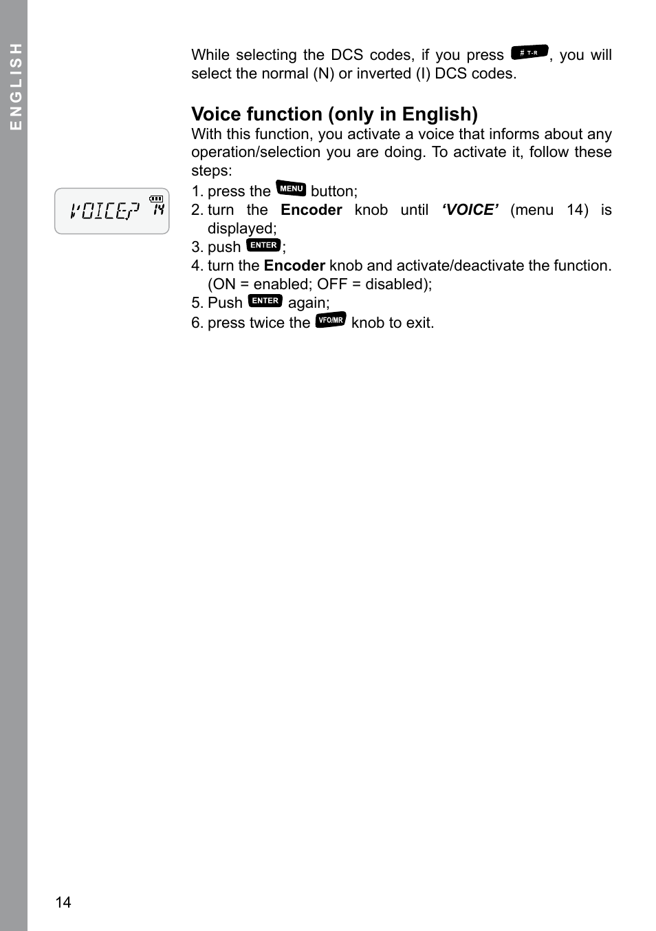 Voice function (only in english) | MIDLAND CT 200_400 User Manual | Page 14 / 20