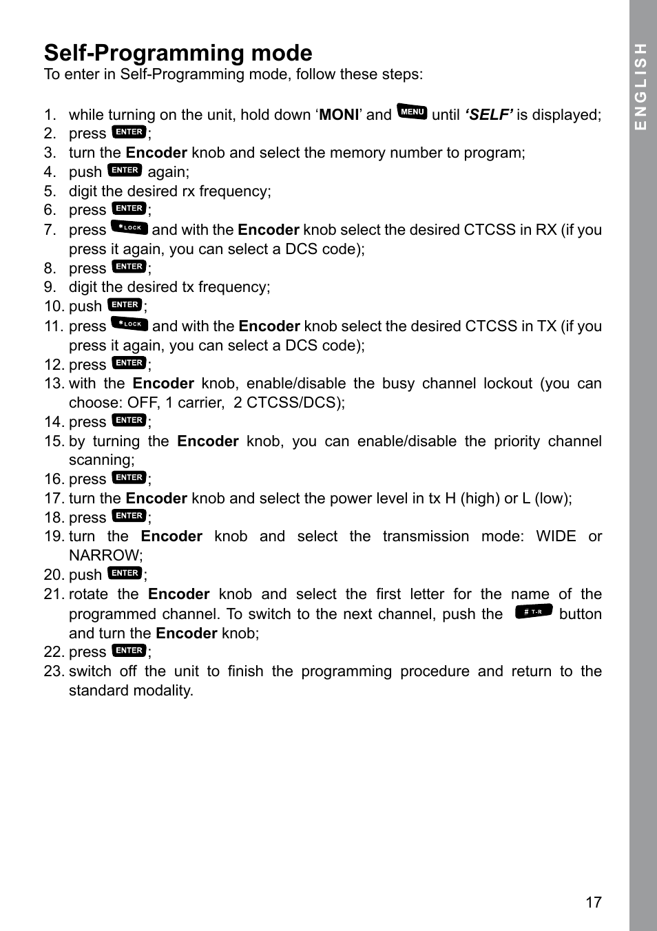 Self-programming mode | MIDLAND CT 200_400 User Manual | Page 17 / 20