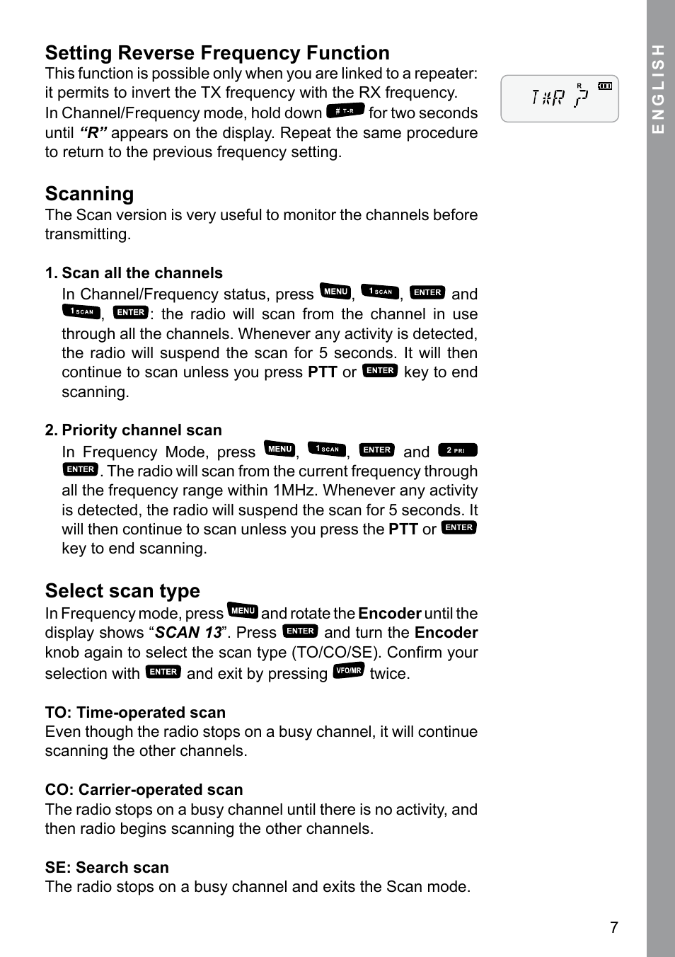 Setting reverse frequency function, Scanning, Select scan type | MIDLAND CT 200_400 User Manual | Page 7 / 20