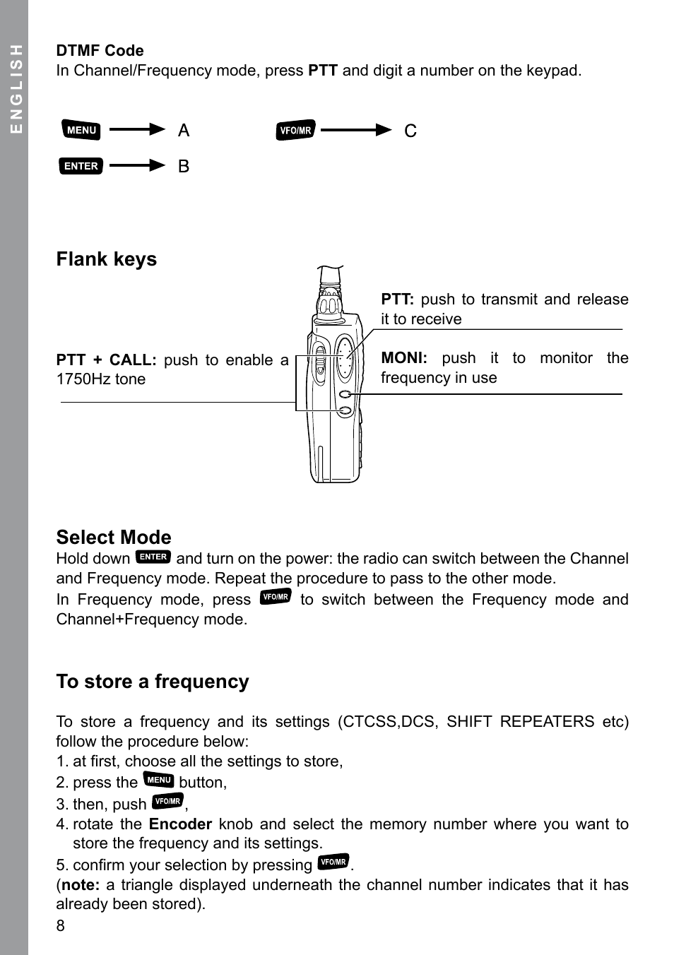 Flank keys, Select mode | MIDLAND CT 200_400 User Manual | Page 8 / 20