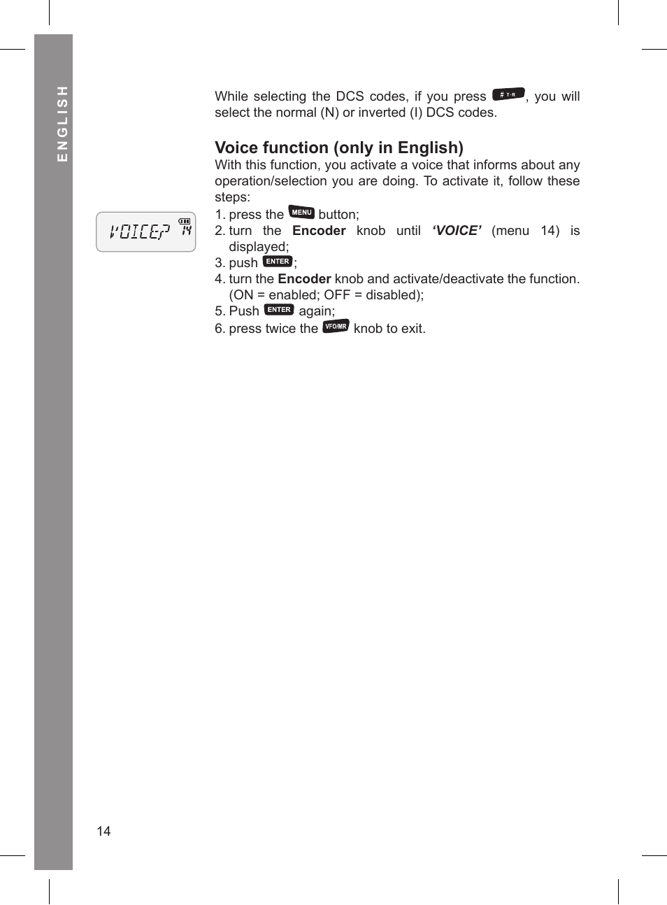 Voice function (only in english) | MIDLAND CT 210_410 User Manual | Page 14 / 20