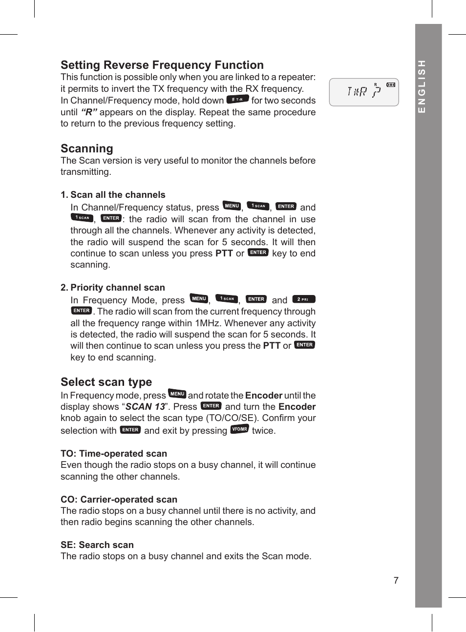 Setting reverse frequency function, Scanning, Select scan type | MIDLAND CT 210_410 User Manual | Page 7 / 20